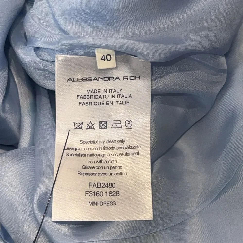New ALESSANDRA RICH Off-Shoulder Floral Dress Medium Blue Gingham IT40/Small - Picture 13 of 16